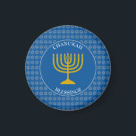 CHANUKAH BLESSINGS | Menorah | Hanukkah Magnet<br><div class="desc">Stylish Tekhelet Blue CHANUKAH BLESSINGS fridge magnet with faux silver Star of David in a tiled pattern and a faux gold menorah at the centre. LOVE JOY PEACE, including their Hebrew translations, appear in white typography. The text is customizable in case you wish to change anything. CHANUKAH BLESSINGS is also...</div>