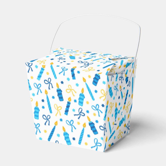 Chanukah Candles Burning White Blue Gold Favor Box (Front Side)