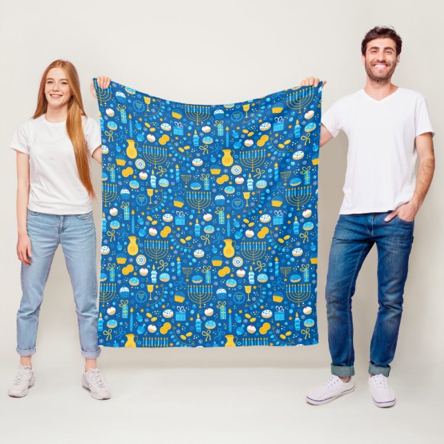 Chanukah Celebrating Gelt Jewish Stars Snowflakes Fleece Blanket (In Situ)