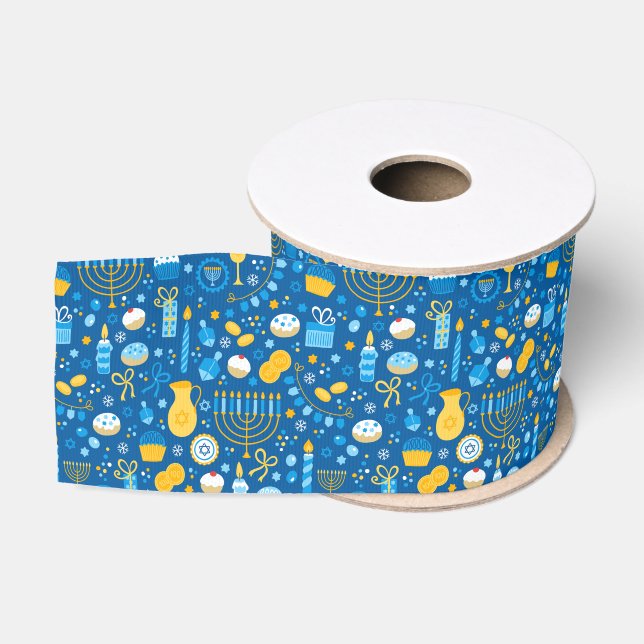 Chanukah Celebrating Gelt Jewish Stars Snowflakes Grosgrain Ribbon (Spool)