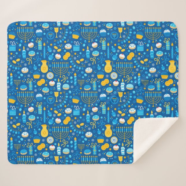 Chanukah Celebrating Gelt Jewish Stars Snowflakes Sherpa Blanket (Front (Horizontal))