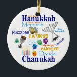 Chanukah Collage/Light the Lights Ceramic Ornament<br><div class="desc">Chanukah ornament features symbols and words for the holiday. Back reads: Light the Lights.</div>