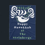Chanukah Dove Stencil Fleece Blanket<br><div class="desc">Personalize "Chanukah Dove Stencil" Fleece Blanket/Small Personalize by deleting text and adding your own message. Choose your favourite font style, size, and colour. Background colour can be changed out. Design can also be added to blanket sizes, medium and large. Size: Fleece Blanket, 30"x40" It’s hard to cuddle by yourself. But...</div>