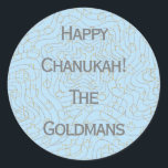 Chanukah "Dreidels/Stars/Blue" Stickers Round<br><div class="desc">Chanukah/Hanukkah "Dreidels and Stars/Blue" Stickers Round. Silver and Gold "Dreidels and Stars" Have fun using these stickers as cake toppers, gift tags, favour bag closures, or whatever rocks your festivities! Personalize by deleting "Happy Chanukah The Goldmans" and adding your own words, using your favourite font style, size, and colour. The...</div>