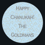 Chanukah "Dreidels/Stars/Blue" Stickers Round<br><div class="desc">Chanukah/Hanukkah "Dreidels and Stars/Blue" Stickers Round. Silver and Gold "Dreidels and Stars" Have fun using these stickers as cake toppers, gift tags, favour bag closures, or whatever rocks your festivities! Personalize by deleting "Happy Chanukah The Goldmans" and adding your own words, using your favourite font style, size, and colour. The...</div>