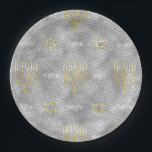Chanukah Elegant Gold Silver Menorahs Stars Paper Plate<br><div class="desc">Chanukah Elegant Gold and Silver Menorahs and Stars. Just pretty! Thanks for stopping and shopping by. Much appreciated! Happy Chanukah/Hanukkah! Size and Style: 9" Round Paper Plate Throw a spectacular party with fully customizable paper plates to match your theme! Each set of paper plates is printed on durable paper stock...</div>