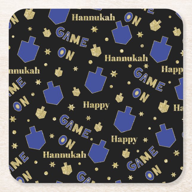 Chanukah Game On Dreidels Square Paper Coaster (Front)
