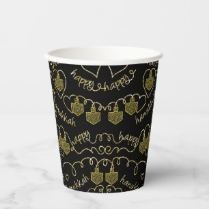 Chanukah Golden Dreidels 8 oz. Paper Cups