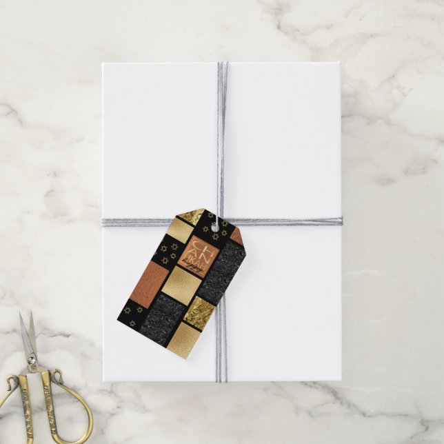 Chanukah Golden Montage Gift Tags (With Twine)