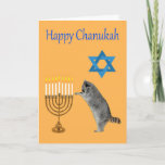 Chanukah Greeting Card<br><div class="desc">Raccoon praying by a menorah with a Star Of David</div>