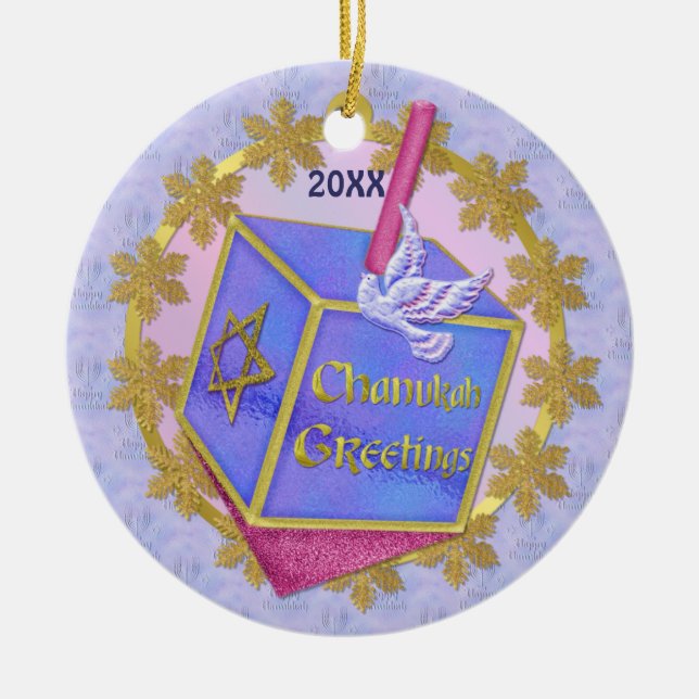 Chanukah Greetings Ceramic Ornament (Front)