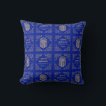 Chanukah/Hanukkah Art Deco Gold Blue Dreidels Throw Pillow<br><div class="desc">Hanukkah/Chanukah, Art Deco Dreidel design. This gold, fancy, shmancy dreidel design can be personalized by changing out background colour, and/or editing design elements on front and back of pillow. This two sided pillow comes in 3 fabric choices (price will change depending on choice of fabric.) Pillows make wonderful gifts to...</div>