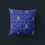 Chanukah/Hanukkah Art Deco Gold Blue Dreidels Throw Pillow<br><div class="desc">Hanukkah/Chanukah, Art Deco Dreidel design. This gold, fancy, shmancy dreidel design can be personalized by changing out background colour, and/or editing design elements on front and back of pillow. This two sided pillow comes in 3 fabric choices (price will change depending on choice of fabric.) Pillows make wonderful gifts to...</div>