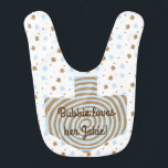 Chanukah/Hanukkah Baby Boy Bib Personalize<br><div class="desc">Chanukah/Hanukkah Baby Boy Bib/Personalize. Enjoy giving this sweet,  2-sided Hanukkah baby,  bib,  filled with blue and brown stars with a spiralled dreidel ready for personalizing. Choose your favourite font style,  colour,  size and wording for your special little one. 
Thanks for stopping and shopping by. Always appreciated!
Happy Chanukah/Hanukkah!</div>