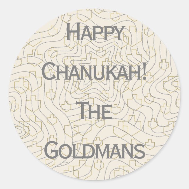 Chanukah/Hanukkah "Dreidels/Stars" Stickers Round (Front)