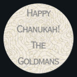 Chanukah/Hanukkah "Dreidels/Stars" Stickers Round<br><div class="desc">Chanukah/Hanukkah "Dreidels and Stars" Stickers Round. Silver and Gold "Dreidels and Stars" Have fun using these stickers as cake toppers, gift tags, favour bag closures, or whatever rocks your festivities! Personalize by deleting "Happy Chanukah The Goldmans" and adding your own words, using your favourite font style, size, and colour. The...</div>