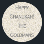 Chanukah/Hanukkah "Dreidels/Stars" Stickers Round<br><div class="desc">Chanukah/Hanukkah "Dreidels and Stars" Stickers Round. Silver and Gold "Dreidels and Stars" Have fun using these stickers as cake toppers, gift tags, favour bag closures, or whatever rocks your festivities! Personalize by deleting "Happy Chanukah The Goldmans" and adding your own words, using your favourite font style, size, and colour. The...</div>