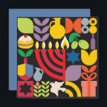Chanukah Hanukkah Menorah Doughnut Jewish Stars Card<br><div class="desc">Hanukkah / Chanukah Colourful Modern Geometric Pattern Greeting Card. Menorah, Dreidel, Jewish Stars, Doughnut & Olive Oil... they are all here. Jewish Hanukkah Symbols Space to add your personalized text on the reverse. Happy Hanukkah wishes. Hebrew on the inside says "Chanukah Sameach ". (Happy Chanukah) . This upscale, look, is...</div>