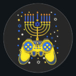 Chanukah Jewish Menorah Gamer Funny Gaming Classic Round Sticker<br><div class="desc">Chanukah Jewish Menorah Gamer Funny Gaming</div>