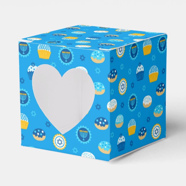 Chanukah Jewish Star Cupcakes Blue Jelly Doughnut Favor Box (Front Side)