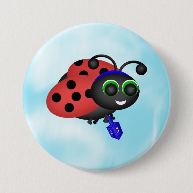 Chanukah Ladybug in yamaka with dreidel 3 Inch Round Button (Front)