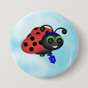 Chanukah Ladybug in yamaka with dreidel 3 Inch Round Button