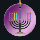 Chanukah Menorah Ceramic Ornament<br><div class="desc">Have fun with these. Think themes! Add or delete text, and (for a bit of an extra fee which is already added here) customize the back with images, colour, your logo / business info., etc.! These are also great for gifts or to use as the finishing touch of class on...</div>