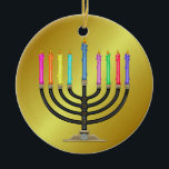 Chanukah Menorah Ceramic Ornament<br><div class="desc">Have fun with these. Think themes! Play with background colours, add or delete text, and (for a bit of an extra fee) customize the back with images, colour, your logo / business info., etc.! These are also great for gifts or to use as the finishing touch of class on your...</div>
