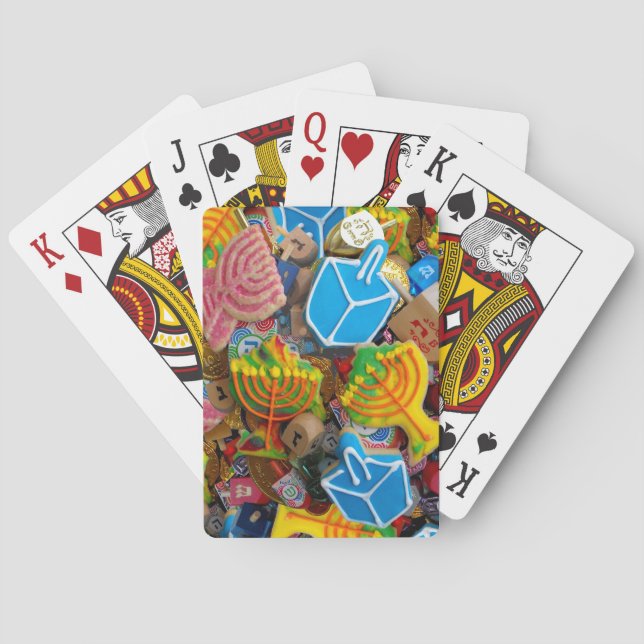 Chanukah Menorahs, Dreidels, Gelt Playing Cards (Back)