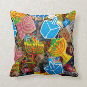 Chanukah Menorahs, Dreidels, Gelt Throw Pillow