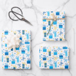 Chanukah Presents Gifts w/Bows Blue White Gold Wrapping Paper Sheet<br><div class="desc">Sometimes you just have a few items to wrap for Chanukah, and you don't want to buy a huge roll of Chanukah wrapping paper that will linger in your closet for years. This selection of three Chanukah wrapping paper sheets is perfect for wrapping a few gifts. Three separate sheets of...</div>