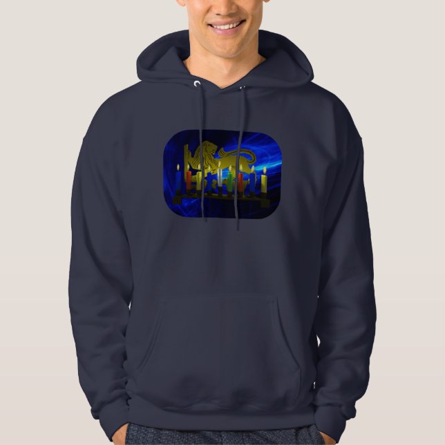 Chanukkah Brass Lion Menorah Hoodie (Front)