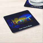 Chanukkah Brass Lion Menorah Square Paper Coaster<br><div class="desc">This is a 3D digital reproduction of a brass Chanukkah menorah, featuring a lion, made in Israel circa 1950 illuminated by candles on a fractal background. The original menorah is from the artist's collection. (Greeting card with matching design also available)</div>