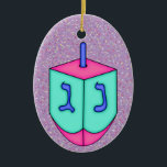 Chanukkah Dreidel Ceramic Ornament<br><div class="desc">Have fun with these. Think themes! Play with background colours, add or delete text, and (for a bit of an extra fee) customize the back with images, colour, your logo / business info., etc.! These are also great for gifts or to use as the finishing touch of class on your...</div>