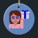 chanukkah hair flip emoji ceramic ornament<br><div class="desc">hanukkah, chanukkah, "hair flick emoji", emoji, "info girl emoji", "pink girl emoji", jewish, jew, hebrew, hannukah, channukah, "star of david"  kawaii "information emoji" pastel pink woman girl gift present</div>