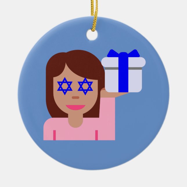 chanukkah hair flip emoji ceramic ornament (Front)