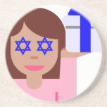 chanukkah hair flip emoji coaster<br><div class="desc">hanukkah, chanukkah, "hair flick emoji", emoji, "info girl emoji", "pink girl emoji", jewish, jew, hebrew, hannukah, channukah, "star of david"  kawaii "information emoji" pastel pink woman girl gift present</div>