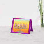 Chanukkah menorah cards<br><div class="desc">Chanukkah Menorah is made up of tiny flowers. background is orange,  gold and yellow. The greeting is insise on a purple background.</div>