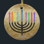 Chanukkah Menorah Ceramic Ornament<br><div class="desc">Have fun with these. Think themes! Play with background colours, add or delete text, and (for a bit of an extra fee) customize the back with images, colour, your logo / business info., etc.! These are also great for gifts or to use as the finishing touch of class on your...</div>