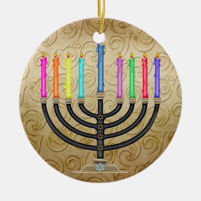 Chanukkah Menorah Ceramic Ornament (Front)