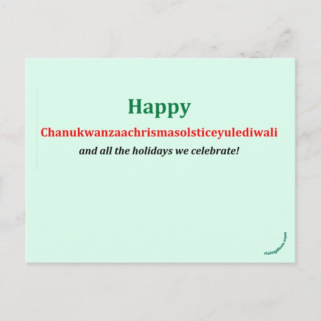 Chanukwanzaachrismasolsticeyulediwali Postcard (Front)