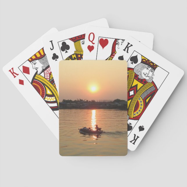 Chao Phraya River Sunset ... Ayutthaya, Thailand Playing Cards (Back)