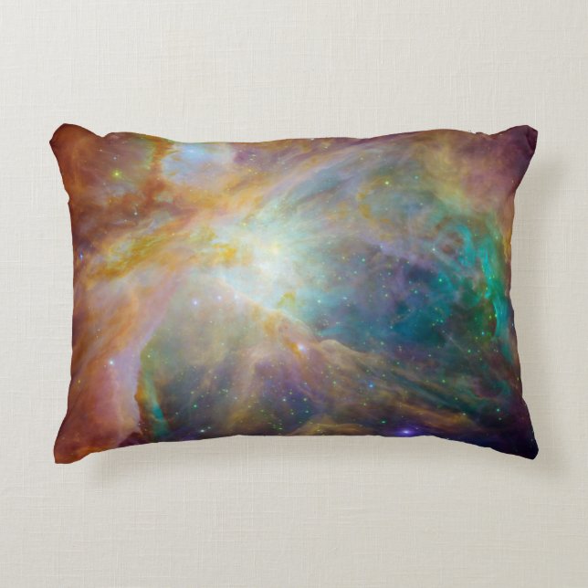 Chaos at Heart of Orion Spitzer Hubble Composite Accent Pillow (Front)