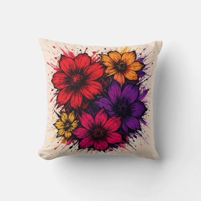 Chaos Bloom – Bold Floral Splash Throw Pillow (Front)