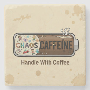 Chaos & Caffeine Funny Parenting Mom Life Coffee Stone Coaster