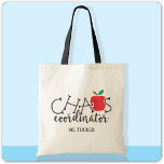 Chaos Coordinator Apple Cute Teacher Tote Bag<br><div class="desc">This cute teacher design features the text "chaos coordinator" and an apple with space below for a name or personal text! Click the customize button for more flexibility in modifying/adding text! Variations of this design as well as coordinating products are available in our shop, zazzle.com/store/doodlelulu. Contact us if you need...</div>