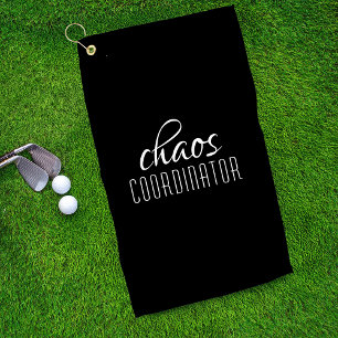Chaos Coordinator Black and White Typographic Text Golf Towel