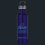 Chaos Coordinator Blue Typography Custom Name 710 Ml Water Bottle<br><div class="desc">Chaos Coordinator Red Typography Personalized Water Bottle features a simple design of the text "chaos coordinator" in a fun red  calligraphy script with your personalized name below. Personalize by editing the text in the text box provided. Perfect for that busy mom,  teacher,  sports team manager or work boss</div>