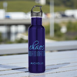 Chaos Coordinator Blue Typography Custom Name 710 Ml Water Bottle<br><div class="desc">Chaos Coordinator Red Typography Personalized Water Bottle features a simple design of the text "chaos coordinator" in a fun red  calligraphy script with your personalized name below. Personalize by editing the text in the text box provided. Perfect for that busy mom,  teacher,  sports team manager or work boss</div>
