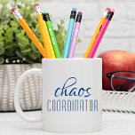 Chaos Coordinator Modern Blue Script Coffee Mug<br><div class="desc">A simple design of "chaos coordinator" in a fun blue typographic text. Perfect for that busy mom,  dad,  coach,  teacher,  sports team manager or work boss #coffee #coffeemugs #mugs #coffeelove #coffeelover #gift #gifts #giftsforher #girlboss #momboss #momlife #dadlife #dad #fathersday #coach</div>